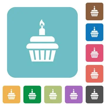 Birthday cupcake rounded square flat icons Illustrazione stock
