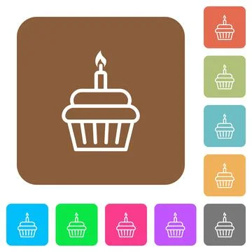 Birthday cupcake rounded square flat icons Stock Illustration