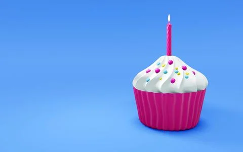 Birthday cupcake with a single candle. 3d render Stock Illustration