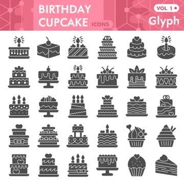 Birthday cupcake solid icon set, Sweets symbols collection or sketches. Sweet Stock Illustration