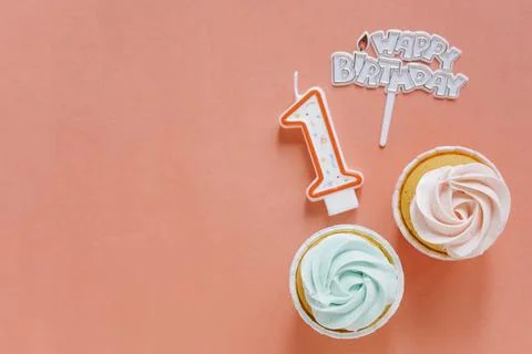 Birthday cupcake with topper Stock Photos