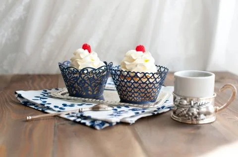 Birthday cupcake wrapped with a pattern Stock Photos