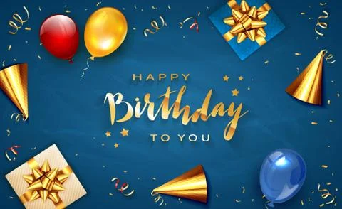 Birthday Decorations on Blue Background Stock Illustration