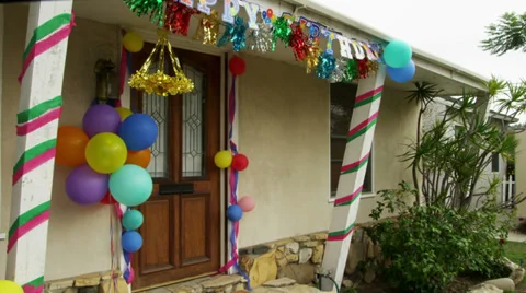 Birthday Decorations on House Stock Footage 33735283