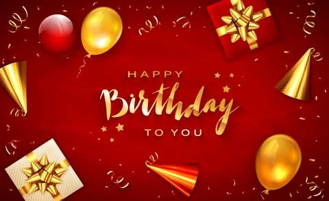 Birthday Decorations on Red Background 스톡 일러스트
