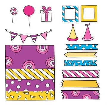 Birthday decorative scrapbook elements Illustrazione stock