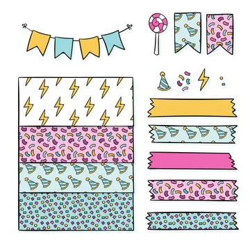 Birthday decorative scrapbook elements set Stock Illustration