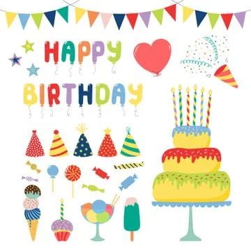 Birthday design elements collection Illustrazione stock