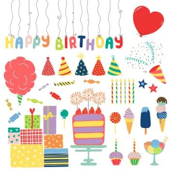 Birthday design elements collection Stock Illustration