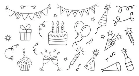 Birthday doodle icon component イラスト素材