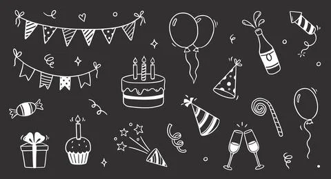 Birthday doodle icon element on chalkboard background. Hand drawn sketch doodle Stock Illustration