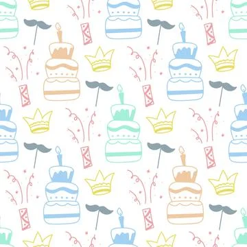 Birthday doodle seamless pattern vector graphics Illustrazione stock