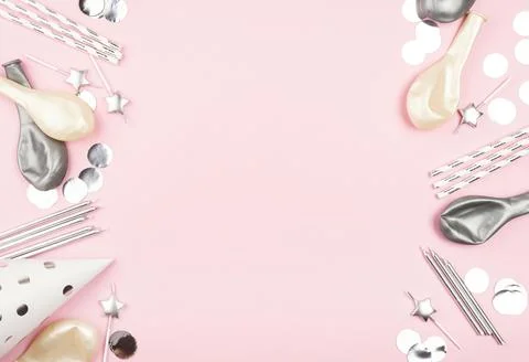 Birthday elements arrangement top view Stock Photos