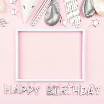 Birthday elements arrangement top view Stock Photos