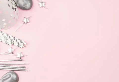 Birthday elements arrangement top view Stock Photos