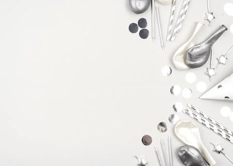 Birthday elements arrangement top view Stock Photos