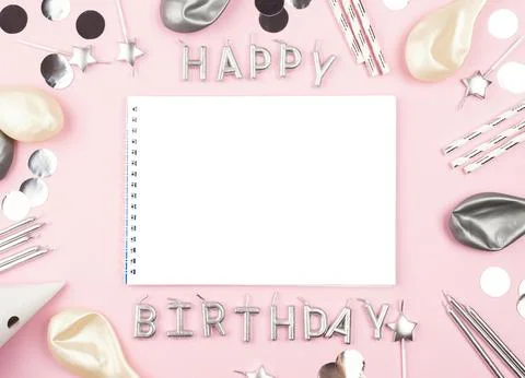 Birthday elements arrangement top view Stock Photos