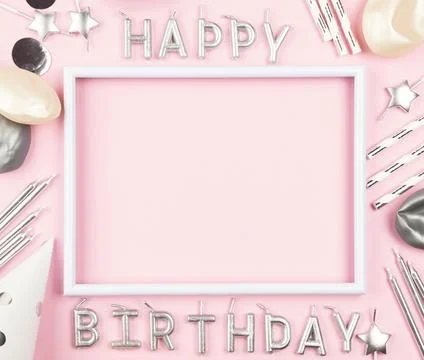 Birthday elements arrangement top view Stock Photos