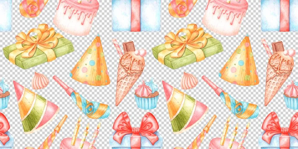 Birthday elements seamless pattern watercolo Stockillustratie