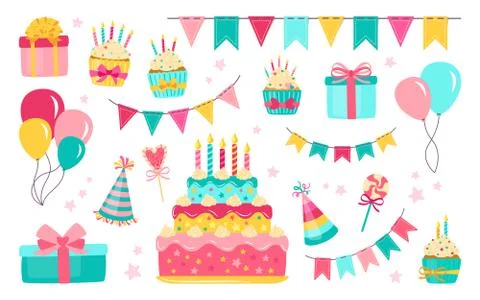 Birthday elements set colorful gift box vector Stockillustratie