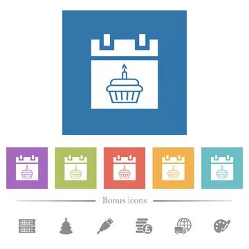 Birthday flat white icons in square backgrounds Stock Illustration