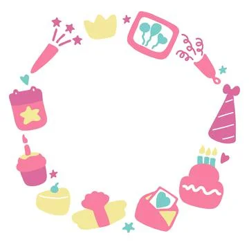 Birthday frames. Celebration b-day icon set. Hand drawn elements. Vector Stock Illustration