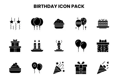Birthday Glyph Vector Icons Pack Stock Illustration