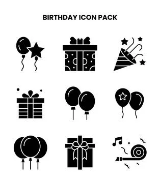 Birthday Glyph Vector Icons Pack Stock Illustration