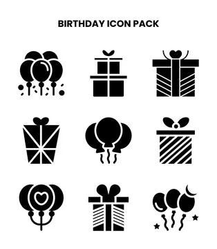 Birthday Glyph Vector Icons Pack Stock Illustration