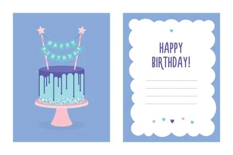 Birthday greeting card with cake. Vector Stock Illustration