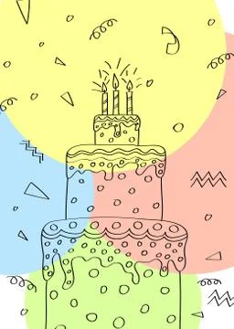 Birthday greeting card design with hand drawn cake Stock Illustration