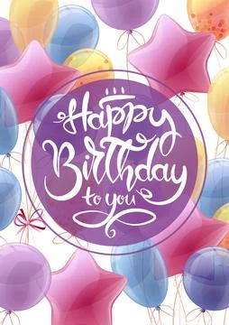 Birthday greeting card template. Banner, flyer with colorful balloons. Happ.. Stock Illustration