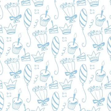 Birthday hand drawn seamless pattern イラスト素材