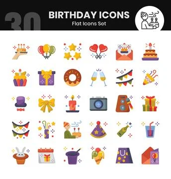 Birthday Icons Bundle. Flat icon style. Vector illustrations Stock Illustration