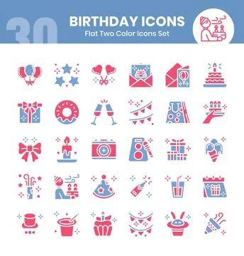 Birthday Icons Bundle. Flat two color icon style. Vector illustrations Stock Illustration