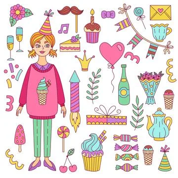 Birthday icons set Illustrazione stock