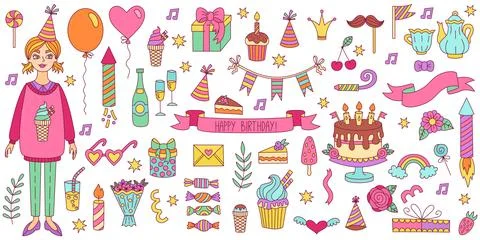 Birthday icons vector set Illustrazione stock