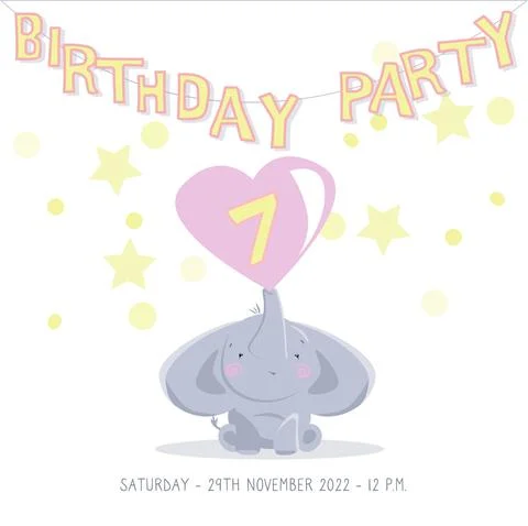 Birthday invitation with elephant Stock Illustration