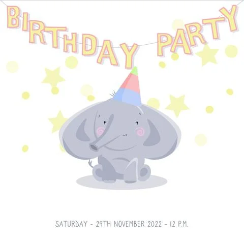 Birthday invitation elephant Stock Illustration