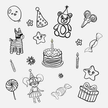 Birthday kit. Vector image in pencil drawing style Stock Illustration