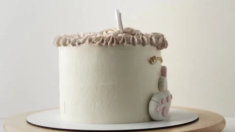Birthday kitty cake with white cream cheese frosting Stock Footage 218118751