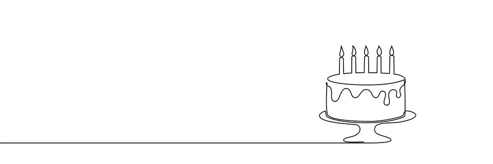 Birthday line continuous drawing cake art anniversary vector outline Illustrazione stock