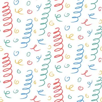 Birthday lines seamless pattern. Squiggle crayon lines geometric party endless Stock Illustration