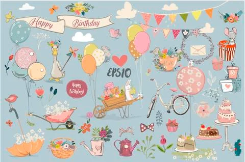 Birthday lovely elements collection Stock Illustration