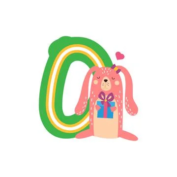 Birthday numbers with cute animals. Vector illustration isolated on white bac Stock Illustration