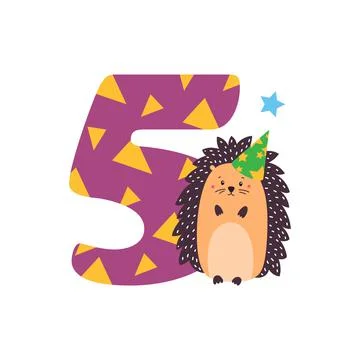 Birthday numbers with cute animals. Vector illustration isolated on white bac Stock Illustration