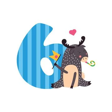 Birthday numbers with cute animals. Vector illustration isolated on white bac Stock Illustration