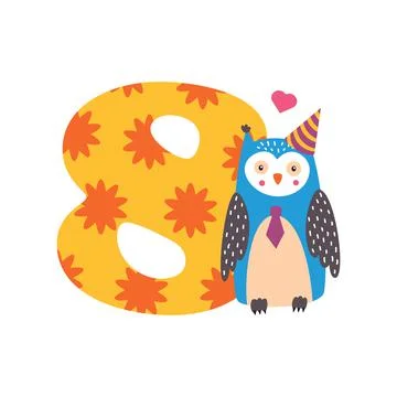 Birthday numbers with cute animals. Vector illustration isolated on white bac Stock Illustration
