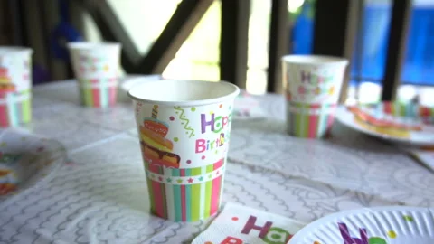 Birthday  Paper disposable tableware Slow motion Video stock 117002220