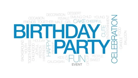Birthday party animated word cloud, text design animation. Kinetic typography. Stock Footage 79175617